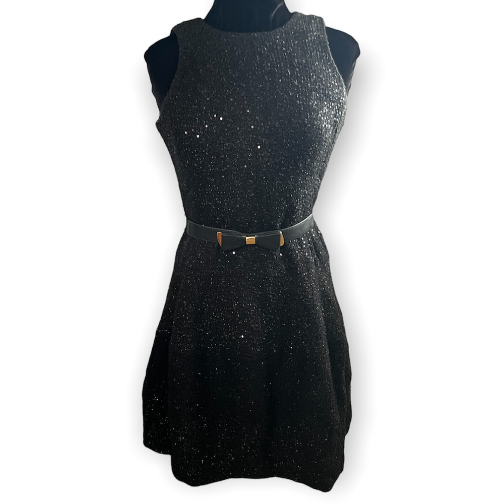 Michael Kors Black Sparkle Mini Dress with Bow Belt